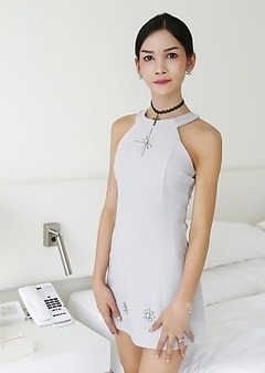 21yo busty Thai shemale Mickey gets a full facial from white tourists cock